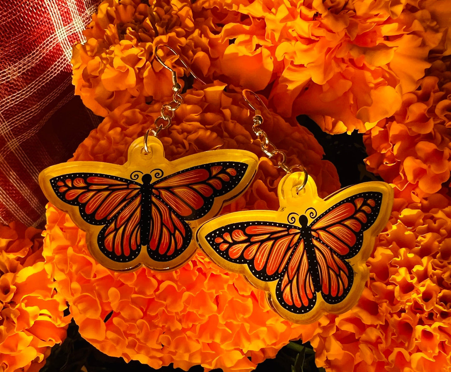 Monarch butterfly acrylic earrings, danau plexippus art, acrylic jewelry, butterfly earrings, habitat conservation awareness