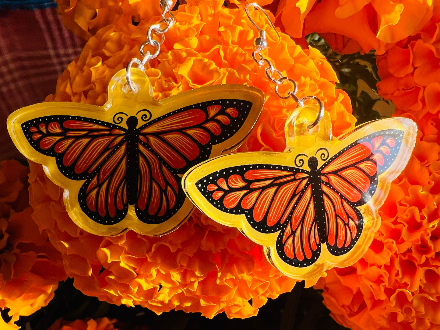 Monarch butterfly acrylic earrings, danau plexippus art, acrylic jewelry, butterfly earrings, habitat conservation awareness