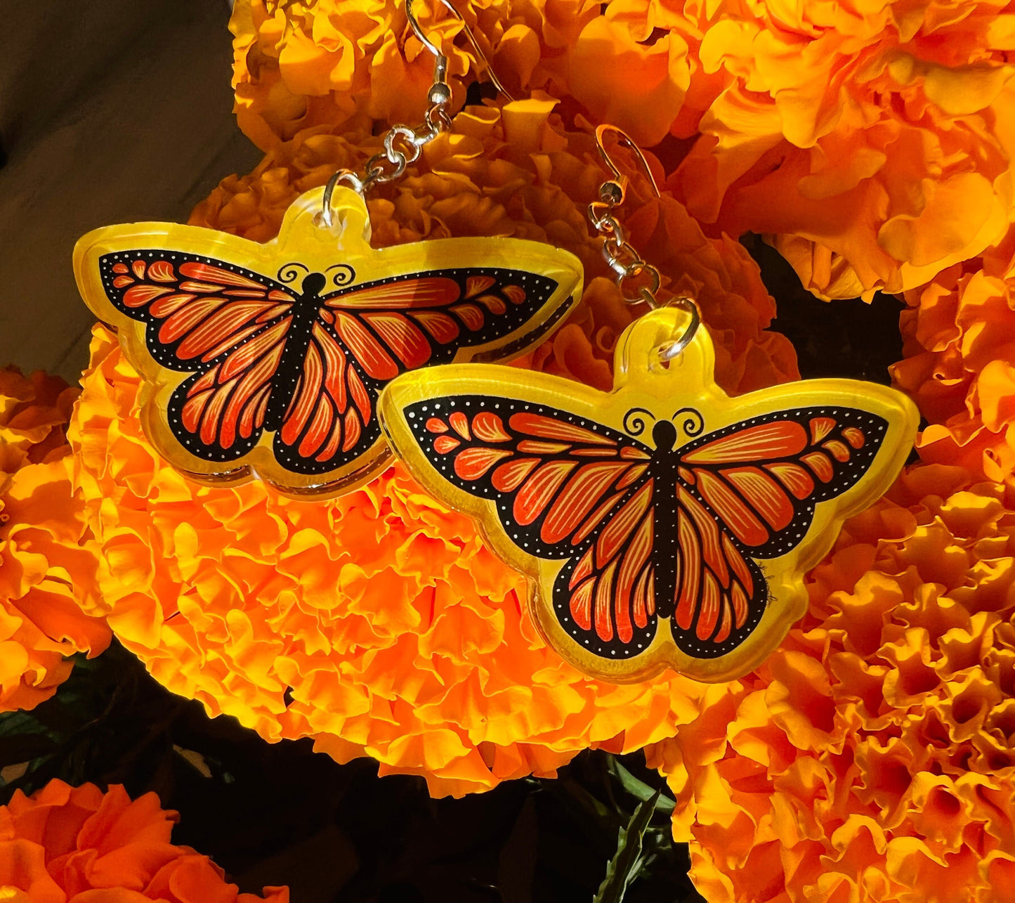 Monarch butterfly acrylic earrings, danau plexippus art, acrylic jewelry, butterfly earrings, habitat conservation awareness