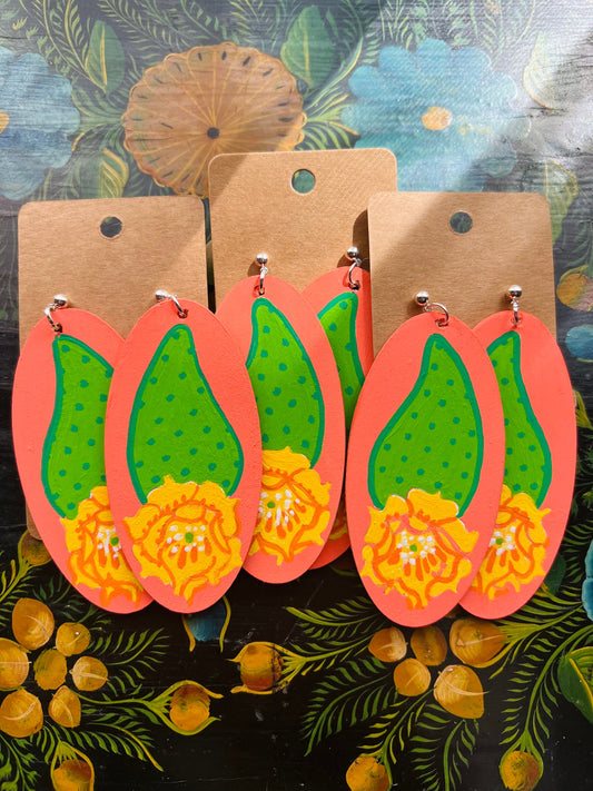 Opuntia littoralis hand painted earrings w/sterling silver stud